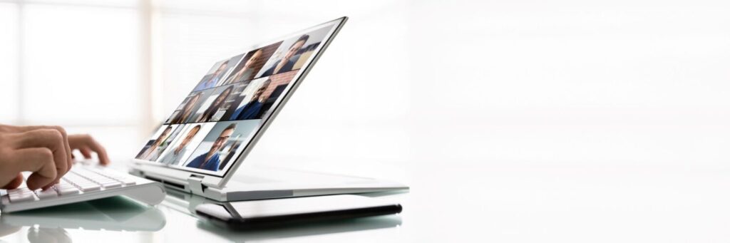 Laptop screen showing online meeting, representing virtual bookkeeping and admin services for businesses across Australia.
